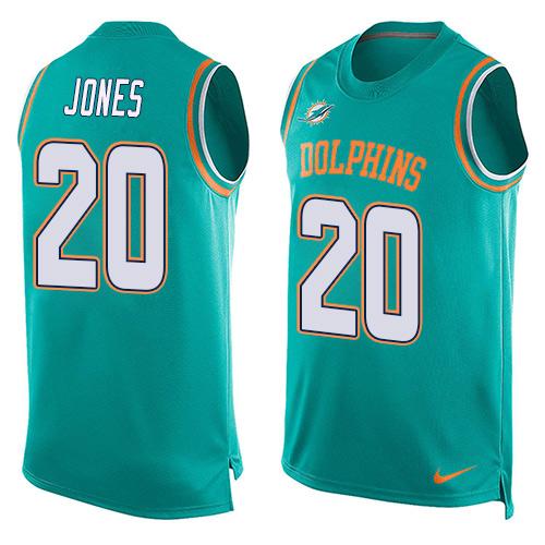  Dolphins #20 Reshad Jones Aqua Green Team Color Men's Stitched NFL Limited Tank Top Jersey